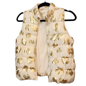Crazy 8 Gold Foil Cream Leopard Puffer Vest Kids Size Largw 10/12